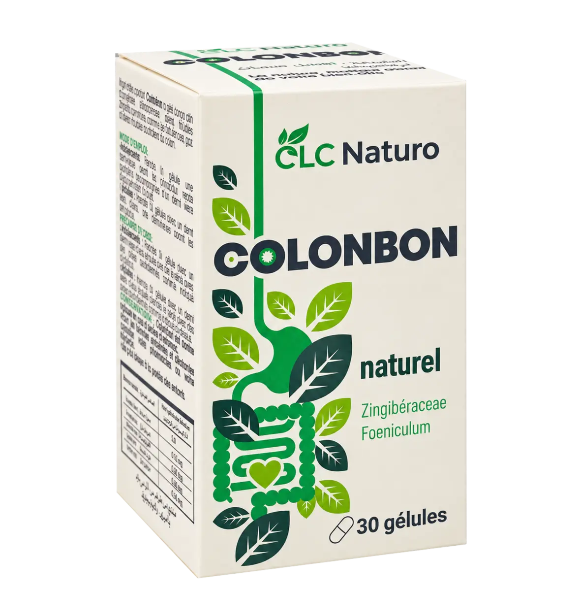 Boîte française authentique de COLONBON naturel CLC Naturo, 30 gélules